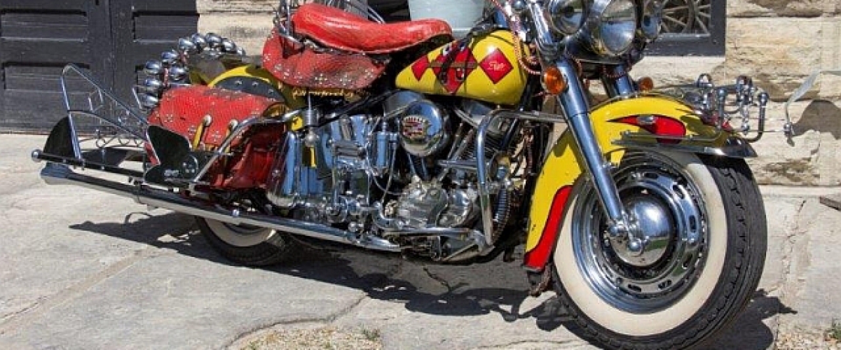 Motorcycle with custom red and yellow paint job